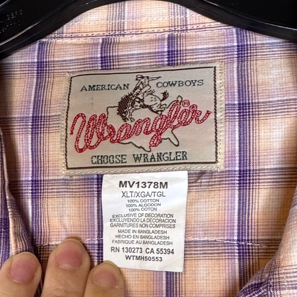Wrangler Pink/Purple/Peach Plaid Pearl Snap Western Shirt XL - Picture 2 of 4